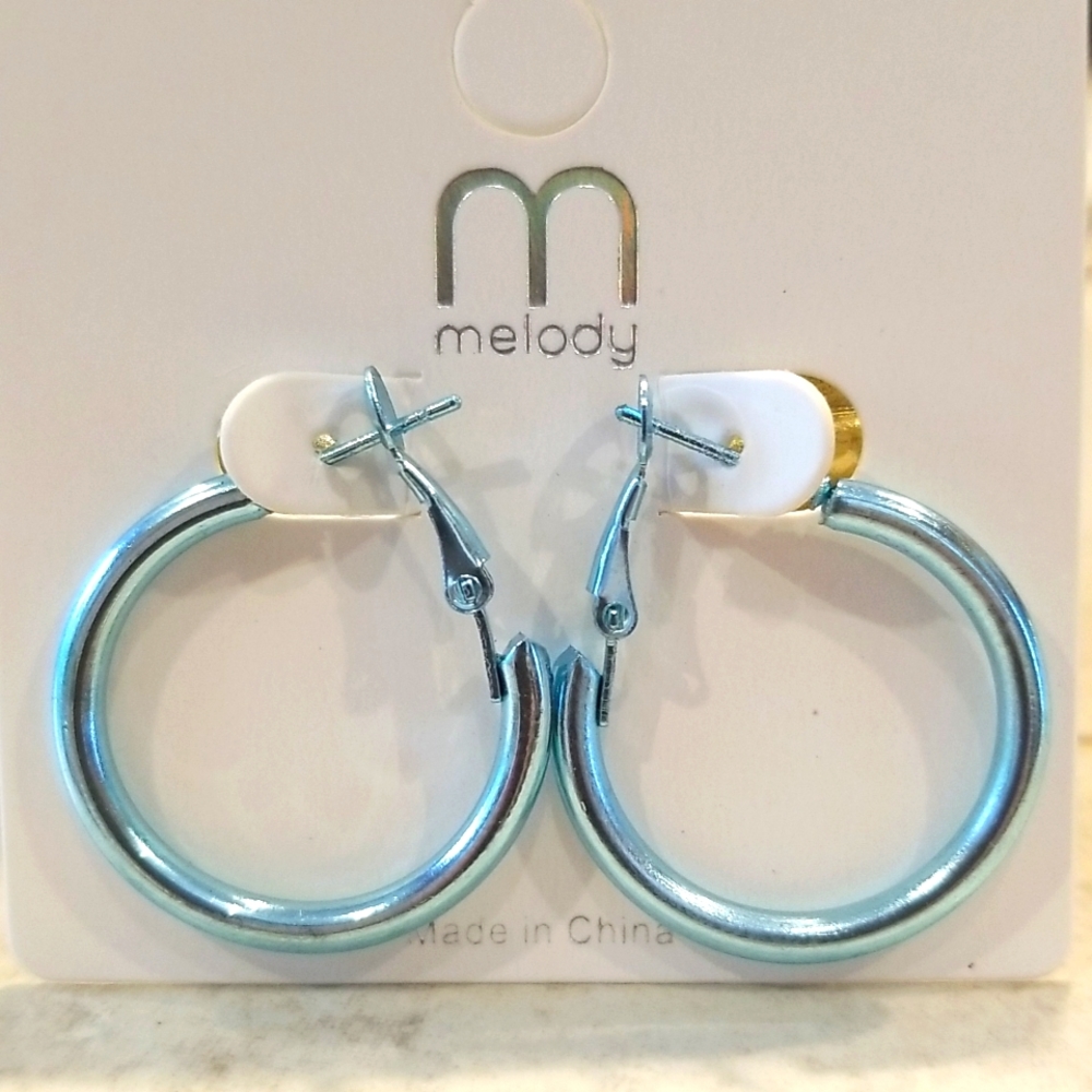 3 for $15 Aqua Blue Metallic Hoops